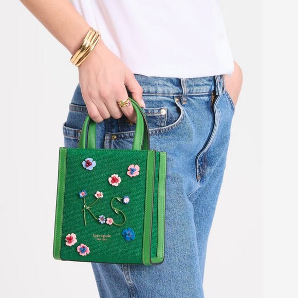 NEW Kate Spade New York Manhattan Floral Appliqué Chenille Mini Tote Crossbody - Picture 4 of 7